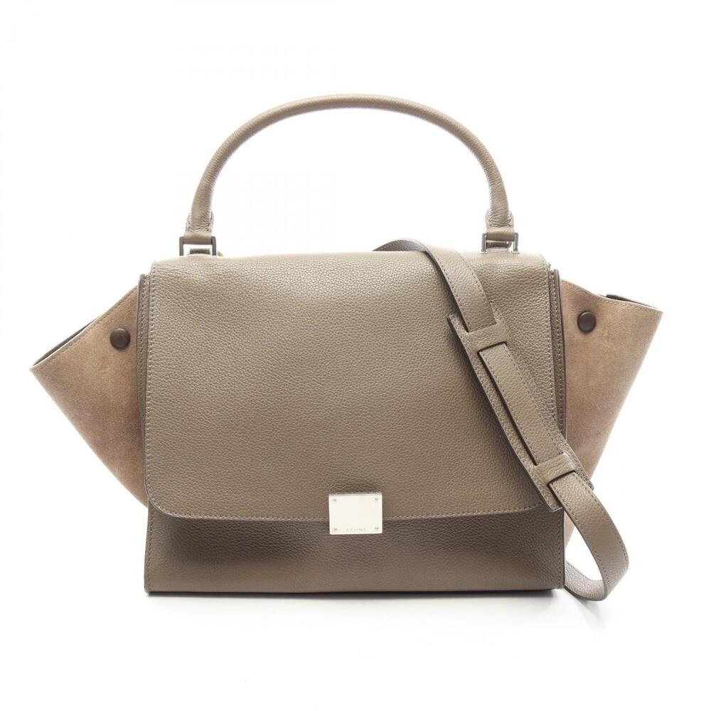 Celine Trapeze Medium 2-Way Handbag, Leather, Women's, Beige/Gray